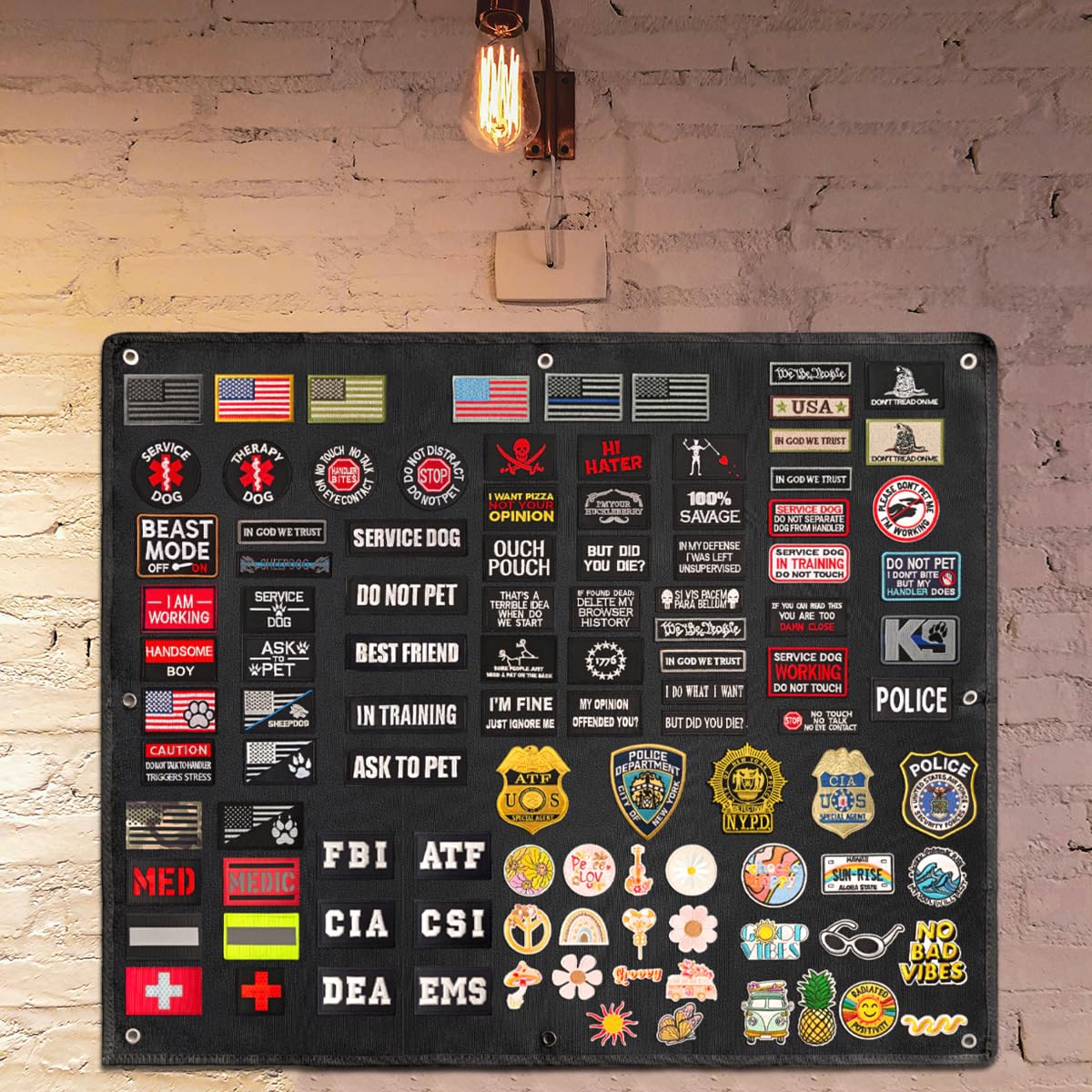 J.CARP Patch Board, Patch Wall Tactical Patch Display, Hook and Loop Military Patches Holder (Black 27.5" * 33" Comes with 2Pcs Flag Patches)