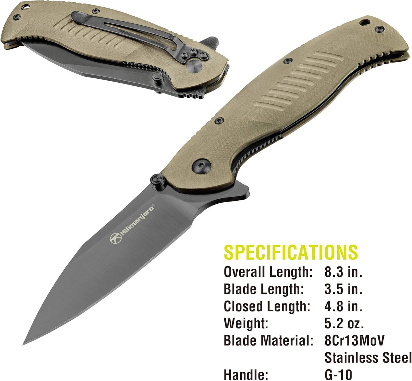 Kilimanjaro 910028 KJ910028 Fixed Blade,Hunting Knife,Outdoor,campingkitchen, One Size, Brown
