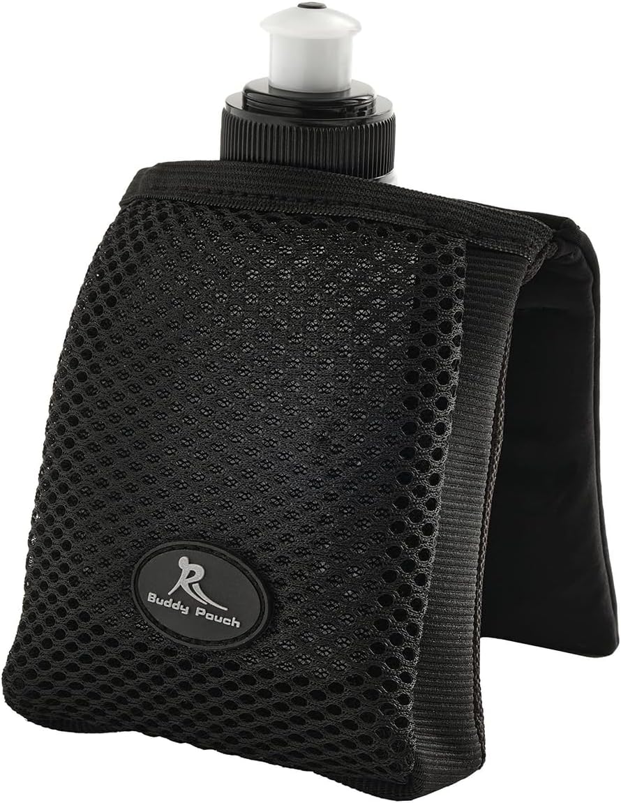 Running Buddy Running Water Bottle Pouch - 4" x 4" Black, 7 oz - Magnetic Water Bottle Holder for Running & Walking - No-Bounce Hydration Pack
