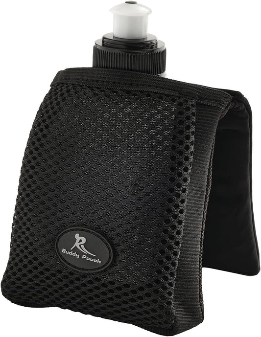 Running Buddy Running Water Bottle Pouch - 4" x 4" Black, 7 oz - Magnetic Water Bottle Holder for Running & Walking - No-Bounce Hydration Pack