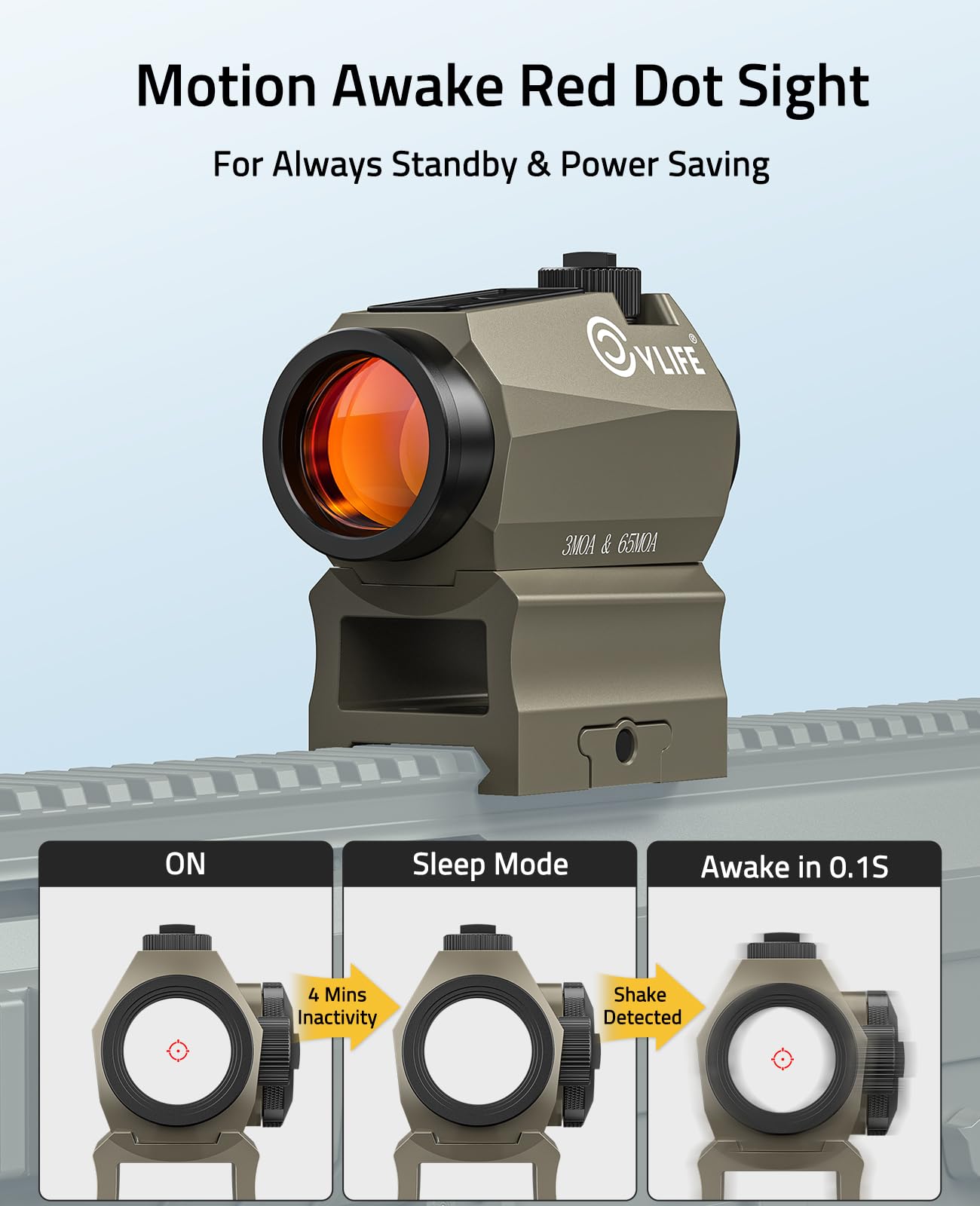 CVLIFE Multiple Reticle 3 MOA Dot & 65 MOA Circle Red Dot Sight, Motion Awake Red Dot, 1x20mm Red Dot Scope Optics with Absolute Co-Witness Riser and Low Mount for Picatinny, Sand