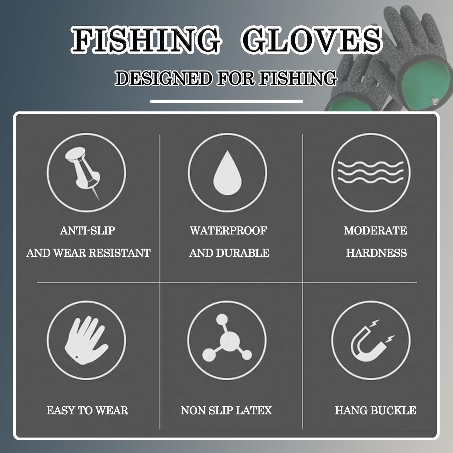 2Pcs Fishing Gloves with Magnet Release - Professional Anti-Slip Catch Fish Gloves,Puncture Proof Ice Fishing Glove for Handling,Catching,Cleaning,Hunting,Fisherman Fishing Accessories (Large)