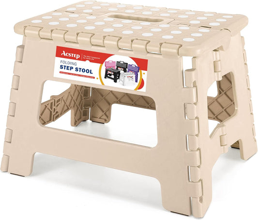 ACSTEP Folding Step Stool Foldable Stool 7.5 Inch Height Kids Step Stool, 300 lb Capacity Plastic Collapsible Stool, Stepping Stool with Handle Black Small Step Stool, Foot Stool Suitable for Kitchen