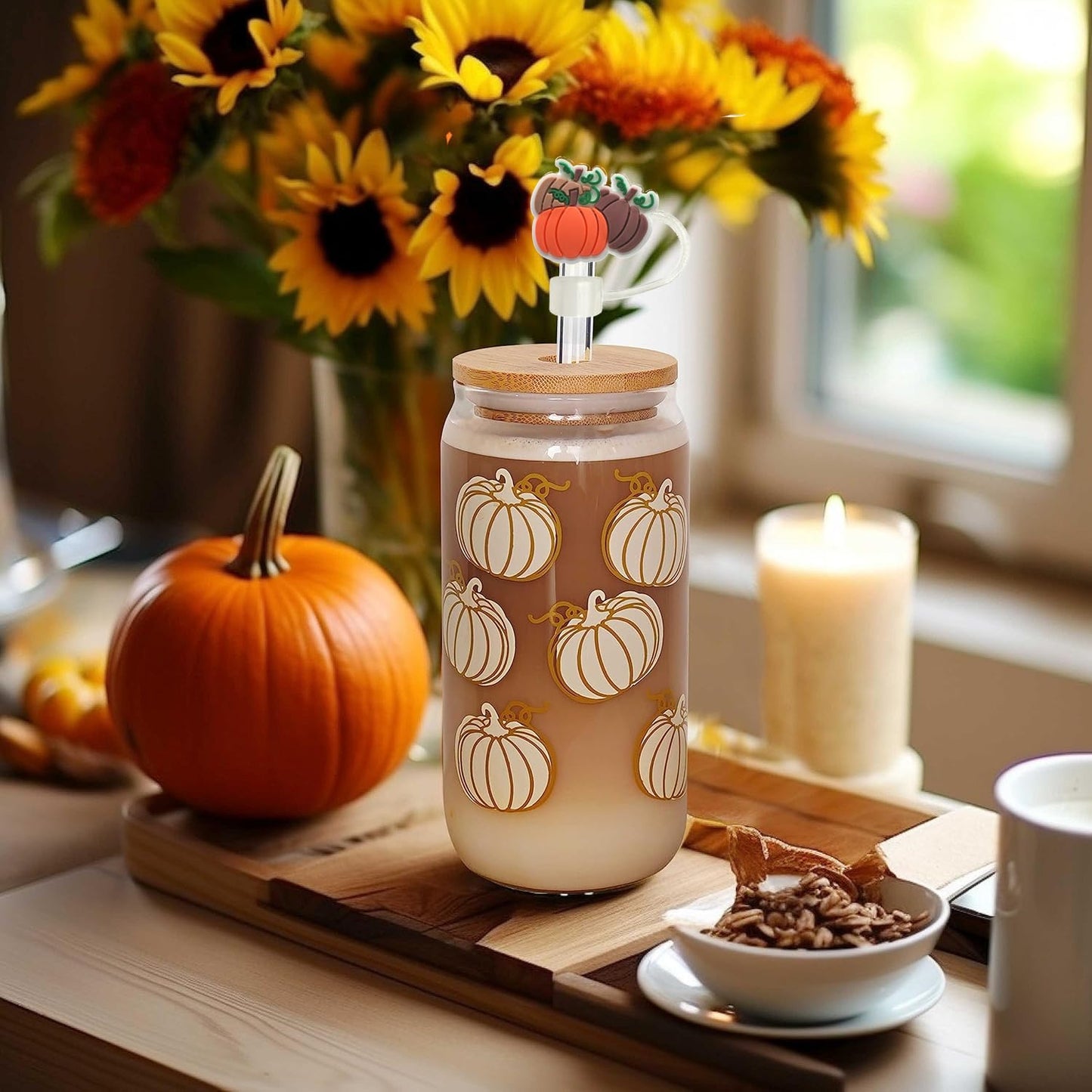 9PCS Thanksgiving Straw Cover Cap for Stanley Cup,Turkey Reusable Soft Silicone Fall Straw Toppers for Stanley 30&40 Oz Tumbler