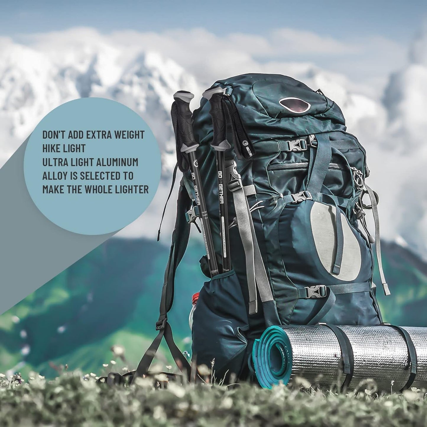 Aluminum Trekking Poles - Quick Adjustable Locks, Comfort Handle, Padded Strap, Snow Baskets - Walking Sticks Suitable for Hiking, Walking