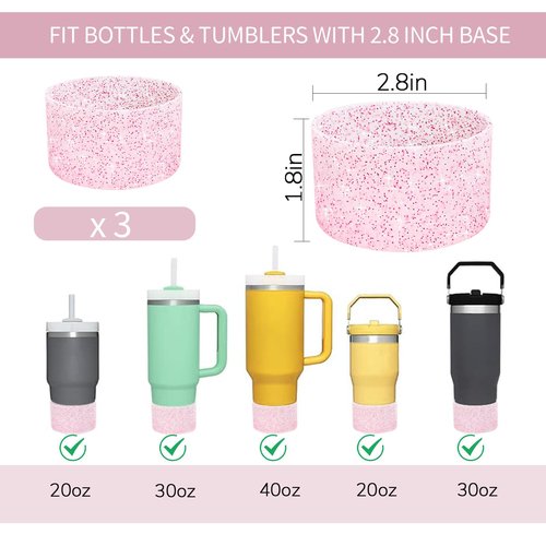 Chihutown 3pcs Bling Cup Boot, Pink Silicone Water Bottle Boot, Reduces Noise Water Bottle Bottom Protector