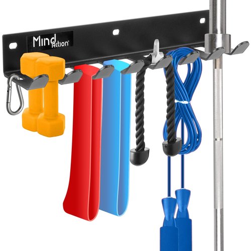 Gym Storage Organizer, Wall Mount Barbell Holder, Multi-Purpose Garage Gym Equipment Wall Rack, Barbell Hanger, Space Saving Gym Attachment Rack for Resistance Bands, Jump Ropes, Lifting Belt