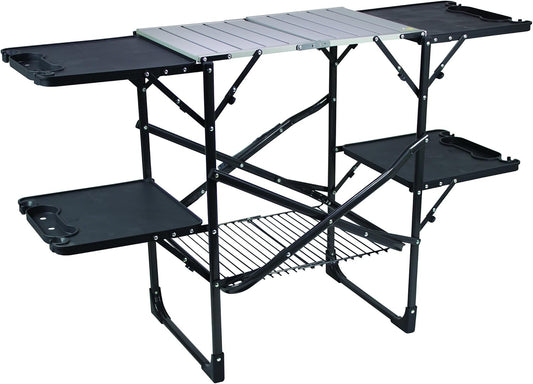 Portable Folding Cook Station | GCI Outdoor Slim-Fold Kitchen Table with Heat Resistant Top, 4 Side Tables & Storage Rack for Camping & Picnics
