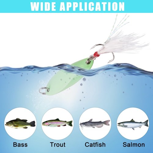 Spoon Lure Jigging Fishing Lures,6pcs Sinking Metal Luminous Spoon Lure Hard Bait Saltwater with Fishing Lure Treble Fishing Hooks for Salmon Bass Fishing Tackle Glow 7g-6pcs