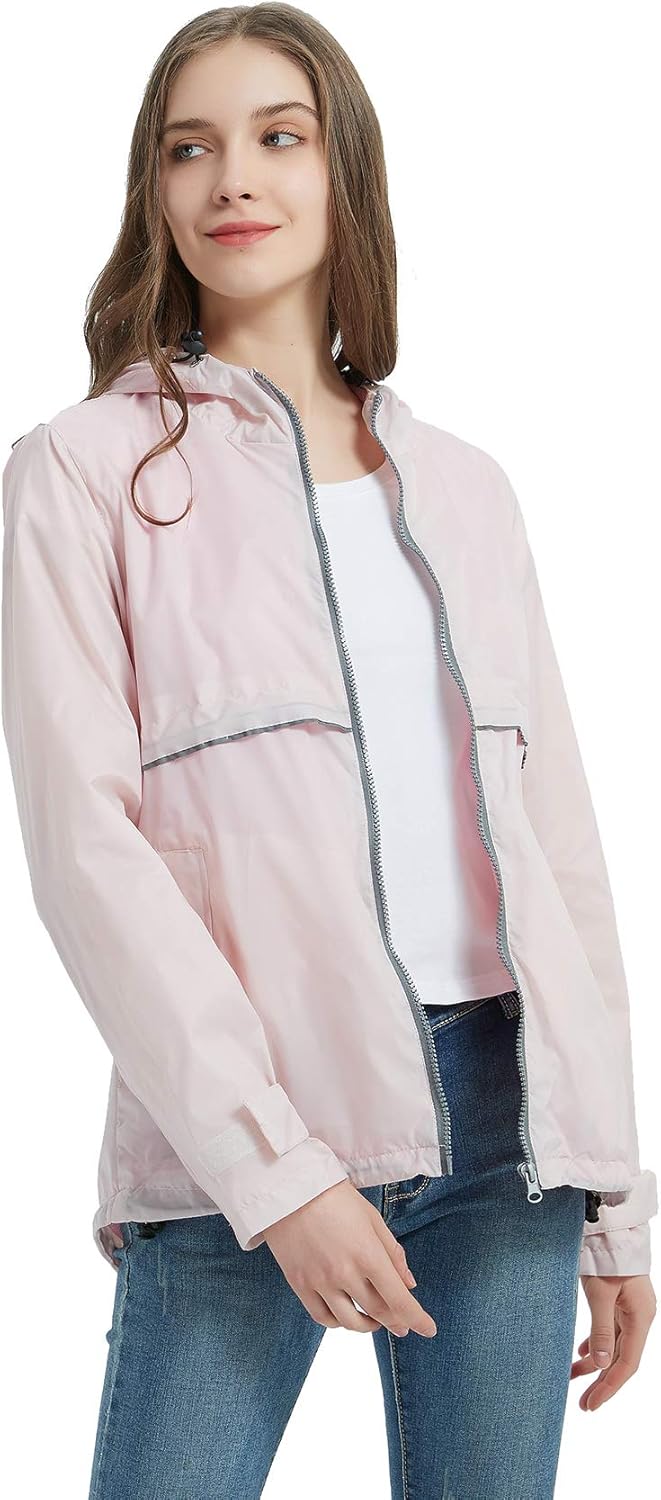 SUNDAY ROSE Women Rain Jacket Lightweight Waterproof Raincoat Hooded Windbreaker