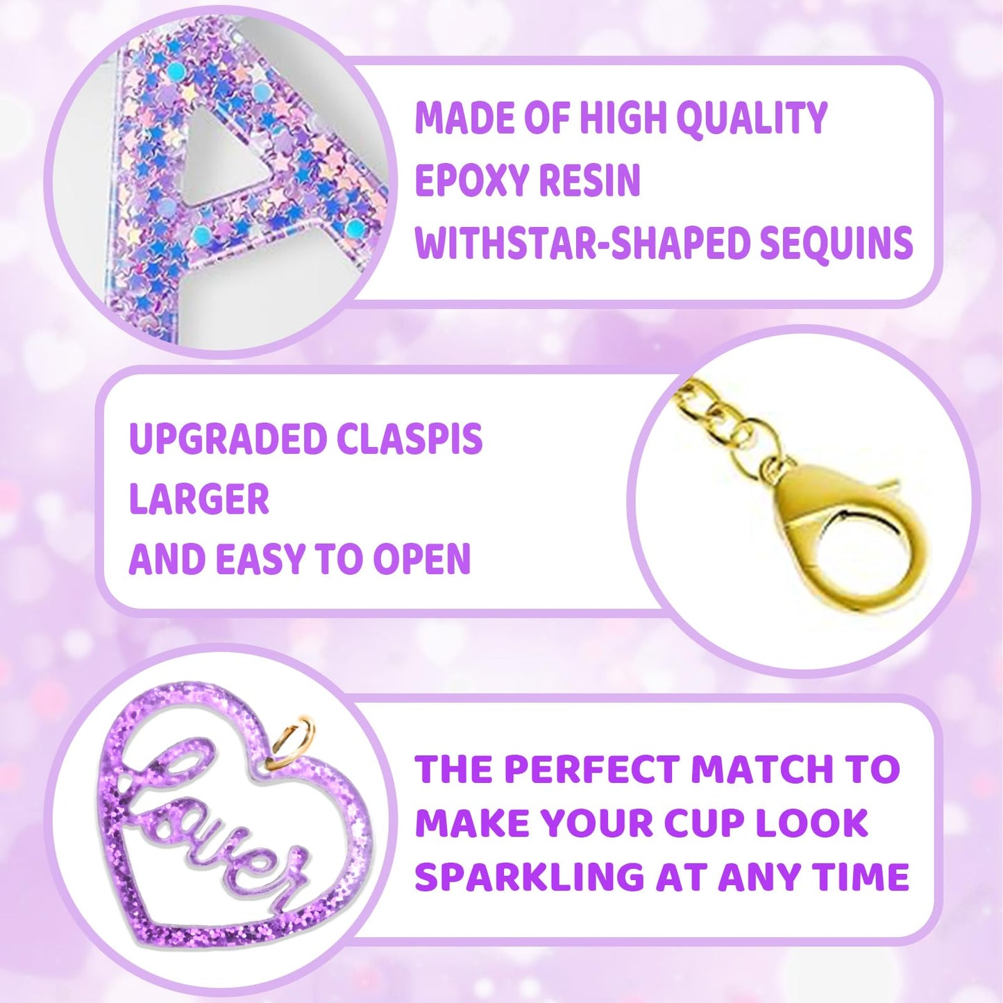 Fabenyok Letter Charm Accessories for Stanley Cup, Cute Initial Letter Keychain Handle Charm with Love for Stanley Tumbler for Women Girls (Purple, Letter L)