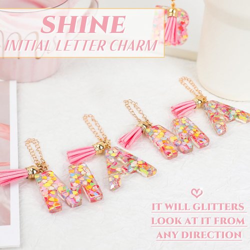 DECZHIYU Letter Charms Accessories for Stanley Cup, Initial A Charm for Stanley 30 40oz Tumbler with Letter&Tassel, Glitter Charms for Stanley Cup Accessories, Initial Keychain Gifts for Women