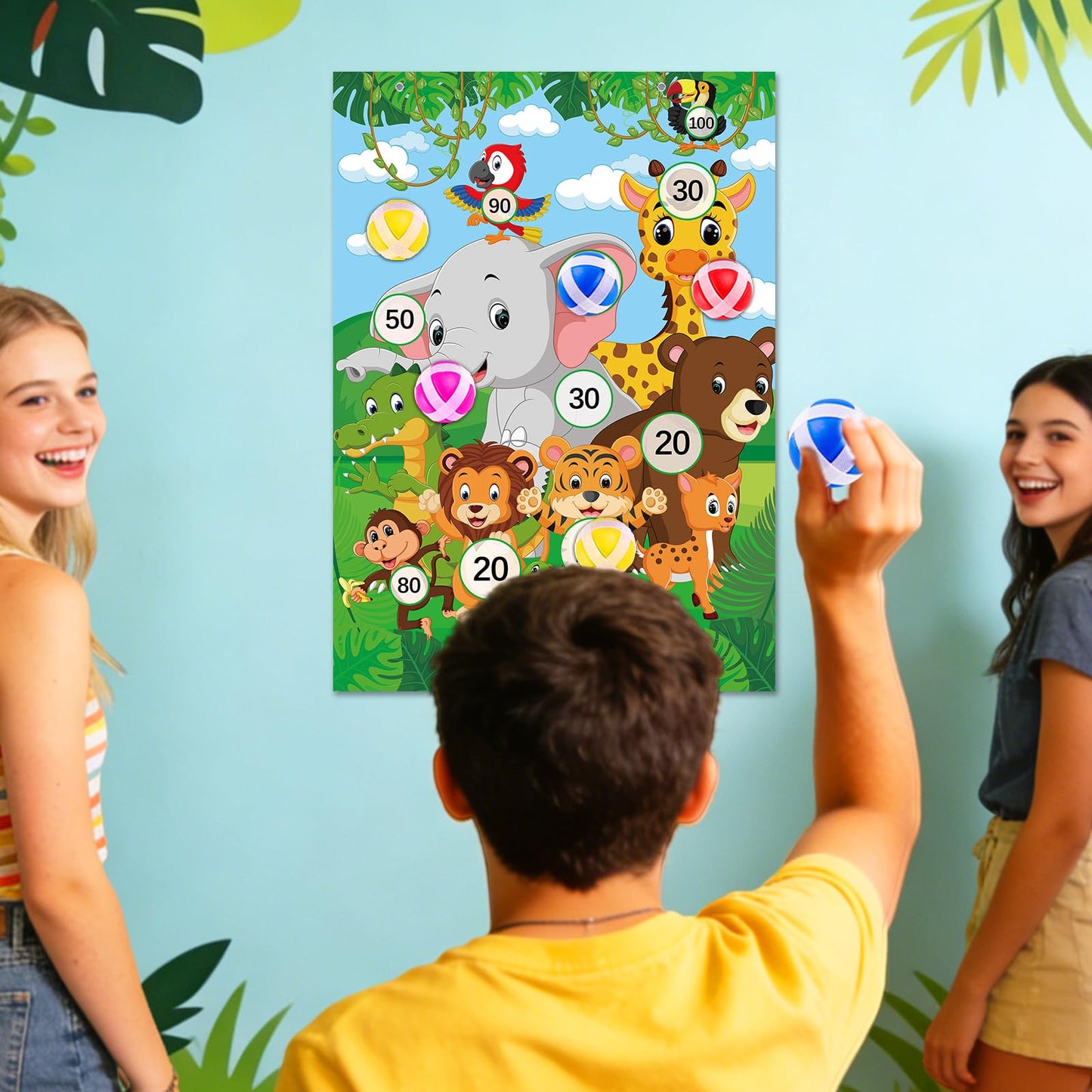 Dart Board for Safari Animals Dart Board Birthday Party Decorations with 10 Sticky Balls Felt Cloth Wild Jungle Theme Party Games 19.1x13.4 Inches Indoor Outdoor Games Gifts for