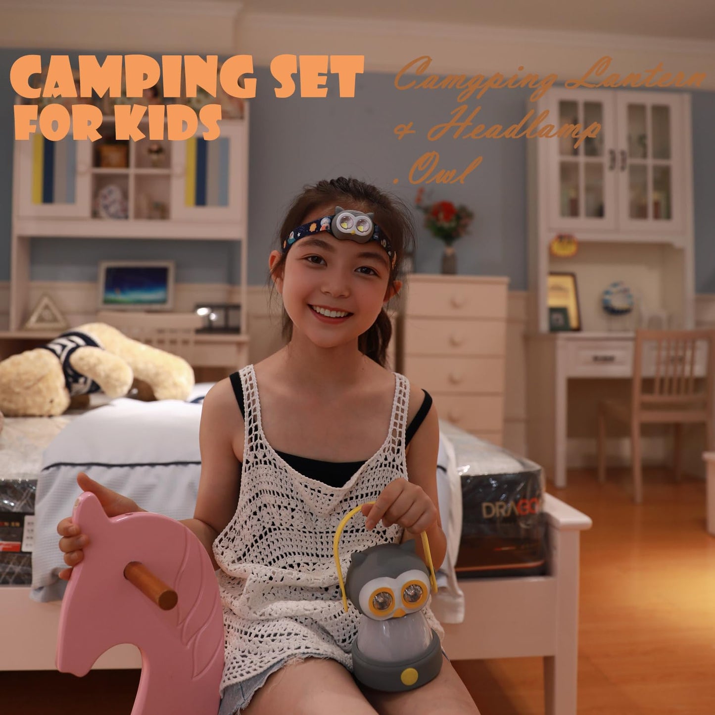 FANT.LUX Kids Owl Lantern & Headlamp Set, 2-in-1 360° LED Camping Night Light, Battery Powered 3×AA, Child-Safe ABS, Portable Adventure Toy & Bedroom Night-Light (Pink Owl Lantern-Headlmp)