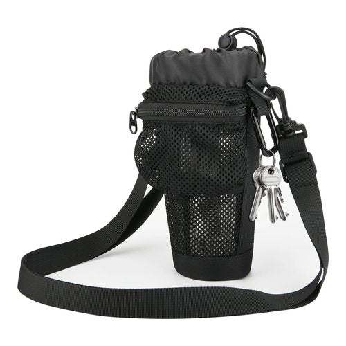 Cosmos Water Tumbler Carrier Bag Water Bottle Sling Bag Pouch Holder for Travel Hiking Walking Gym - Fits 20-30 Oz Insulated Round Water Tumbler - with Ventilated Mesh Pocket & Adjustable Sling Strap