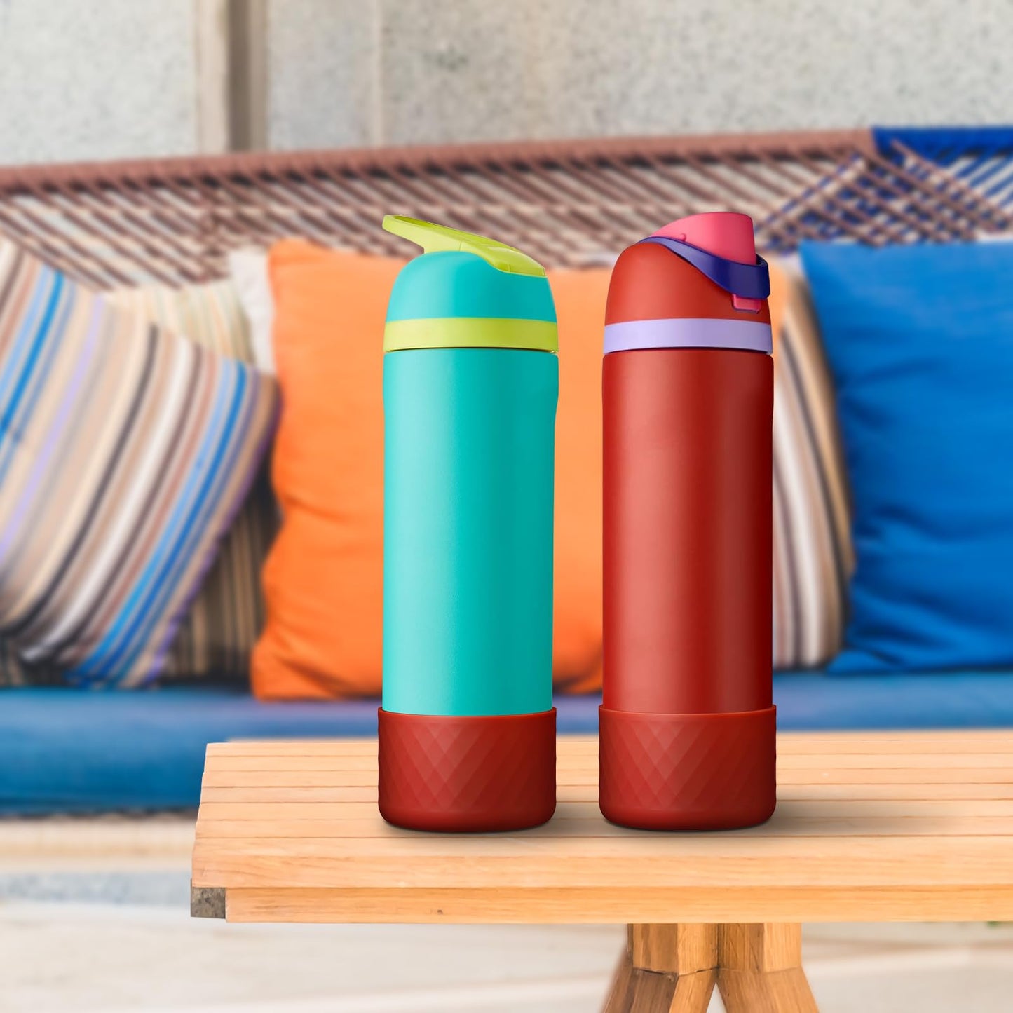 2PCS Silicone Water Bottle Boot for Owala 24oz, Protective Bottom Bumper Anti-Slip Sleeve for FreeSip, Twist, and Flip Stainless Steel Bottles, Dishwasher Safe and BPA Free(Dark Red)