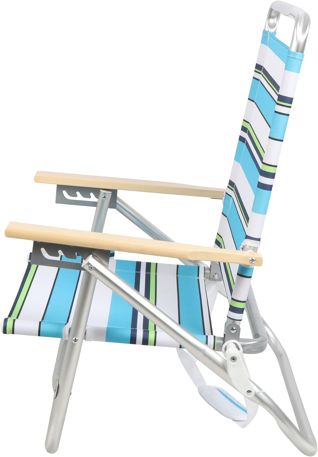 PORTAL Folding Camping Sand Beach Chair, Aluminum Lightweight 4 Positions Chair Recliner with Wood Armrest Cup Holder Carry Strap