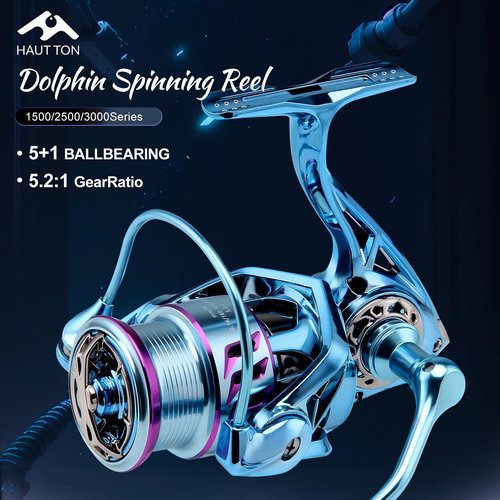 HAUT TON Dolphin Advance Edition Spinning Reel,5.2:1Gear Ratio,22LBS,5+1BB,Backlash Free Bearing,Sealed Drag System,Saltwater,Freshwater Fishing Reels (HT-DN, 3000S)