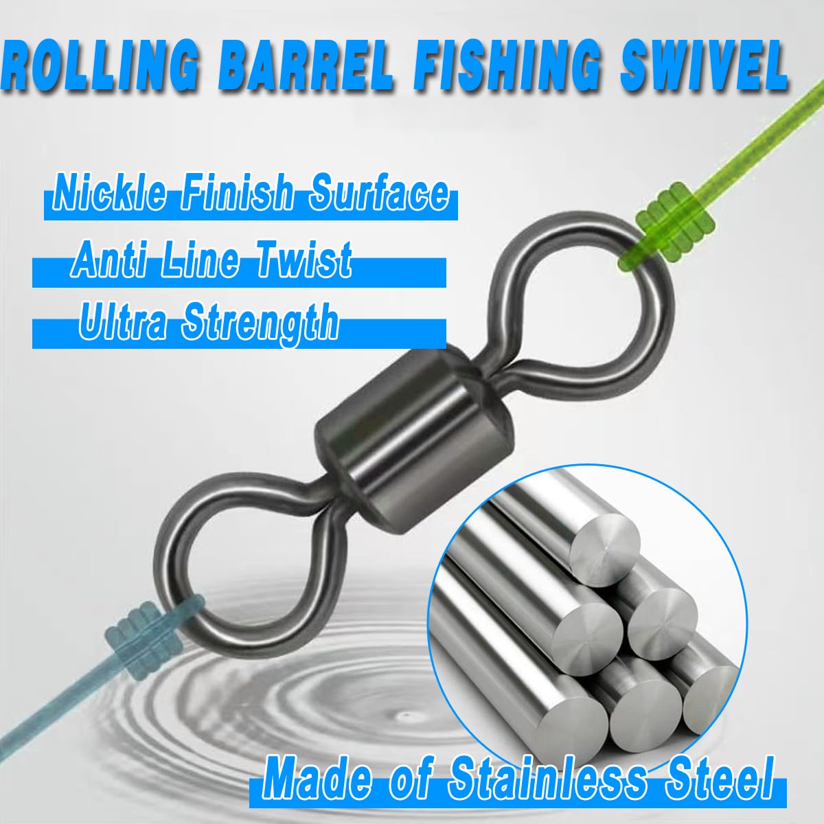 ENERHIKE 250pcs Fishing Swivel Rolling Barrel Swivel Stainless Steel Swivels Corrosion Resistance Black Nickle Connector for Freshwater Saltwater Fishing Tackle #2#4#6#8#10