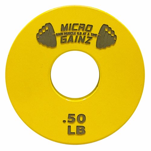 Micro Gainz Standard 1-Inch Center Hole Yellow .50LB Fractional Weight Plates 8 Piece Set- Designed for Standard 1-Inch Barbells and Dumbbells, Made in USA