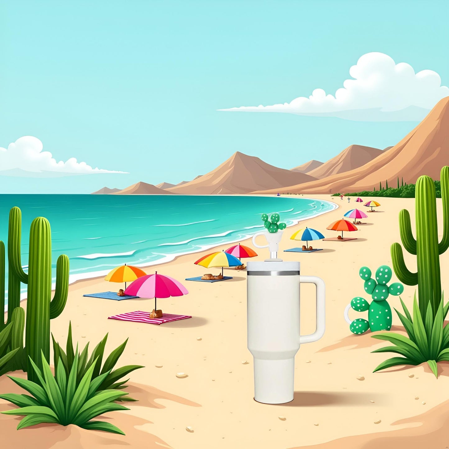 Green Cactus Straw Cover for Stanley 40&30 Oz Cup, 10mm Silicone Straw Covers Cap for Stanley Cup Accessories, Cute Topper for Tumblers, Cap Stopper for Reusable Tip Lids