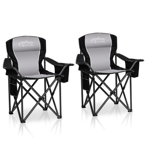 SAILARY 2PCS Folding Camping Chair Portable Outdoor Heavy Duty Padded Chairs Lawn Chair with Cup Holder, Storage Pocket and Cooler Bag, Supports 450LBS Black