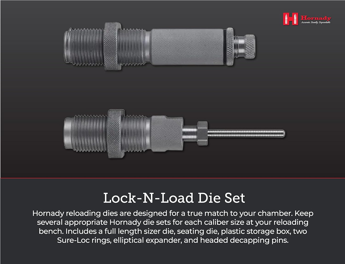 Hornady Custom Grade New Dimension 2-Die Set, 300 BLACKOUT (.308) (546349) - Caliber Specific Reloading Equipment for Handloaders with Full Length Sizer Die, Seating Die, Sure-Loc Rings, & Storage Box