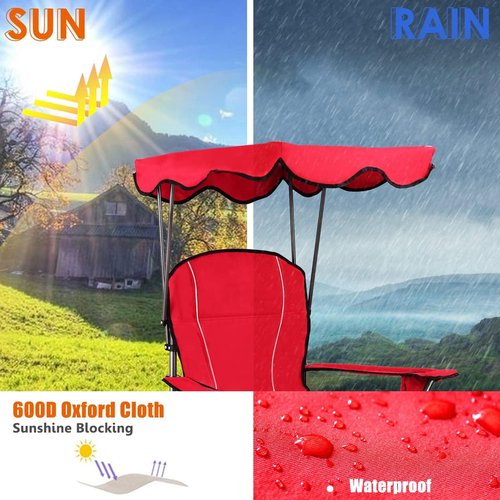 GYMAX Camping Chair, Folding Outdoor Lawn Chair with Canopy, Carry Bag & Cup Holder, Portable Heavy Duty Camp Chair for Outside Travel, Picnic, Beach Soccer Chairs