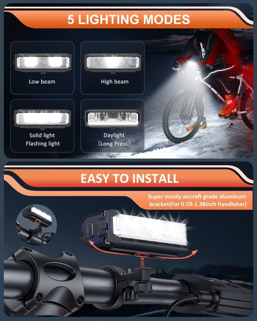 ONVIAN Rechargeable Bike Light Front and Rear Set for Night Riding, Ultra Bright Bicycle Headlight and Bike Tail Light Turn Signals with Bike Alarm, Waterproof Bike Accessories for Adult Kids Cycling
