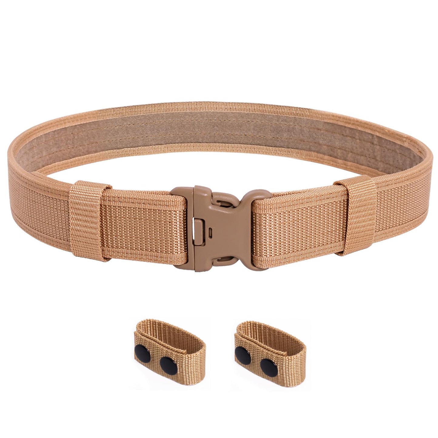 FENGSINET Duty Belt Police Security Duty Belts Law Enforcement Nylon Gun Belt with Utility Tactical Belt Keepers(Duty Belt, Khaki, Medium)