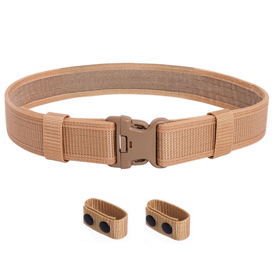FENGSINET Duty Belt Police Security Duty Belts Law Enforcement Nylon Gun Belt with Utility Tactical Belt Keepers(Duty Belt, Khaki, Medium)