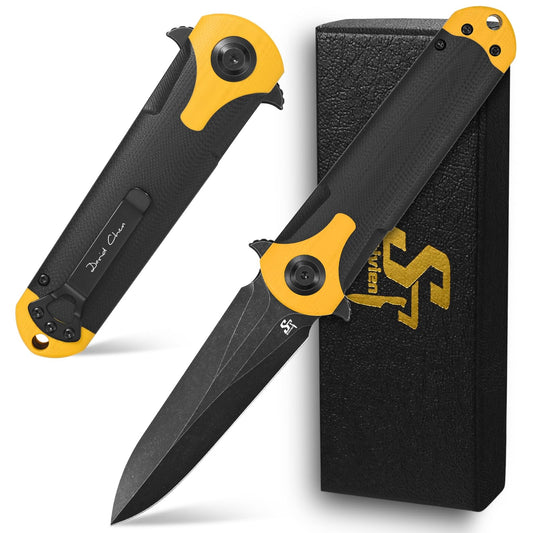Sitivien ST158 Folding Pocket Knife,Titanium Plating Black Stonewashed DC53 Steel Blade with G10 Handle Chinese Zodiac Series EDC Tool Knife for Outdoor Camping,Hiking,Hunting,Fishing(Black+Yellow) …