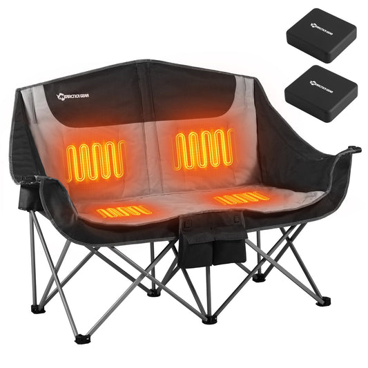 ANTARCTICA GEAR Heated Double Camping Chair, 2-Person Folding Chair with 12V 16000mAh Battery Pack, Heated Portable Loveseat Chair, for Outdoor