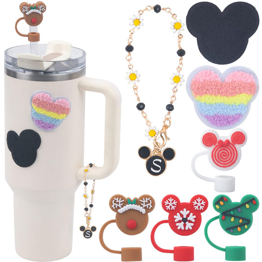 7 PCS Use for Stanley Cup Accessories Charms,Compatible with Stanley Cup Letter Charms for Handle,Silicone Straw Cover Topper & Sticker(S)
