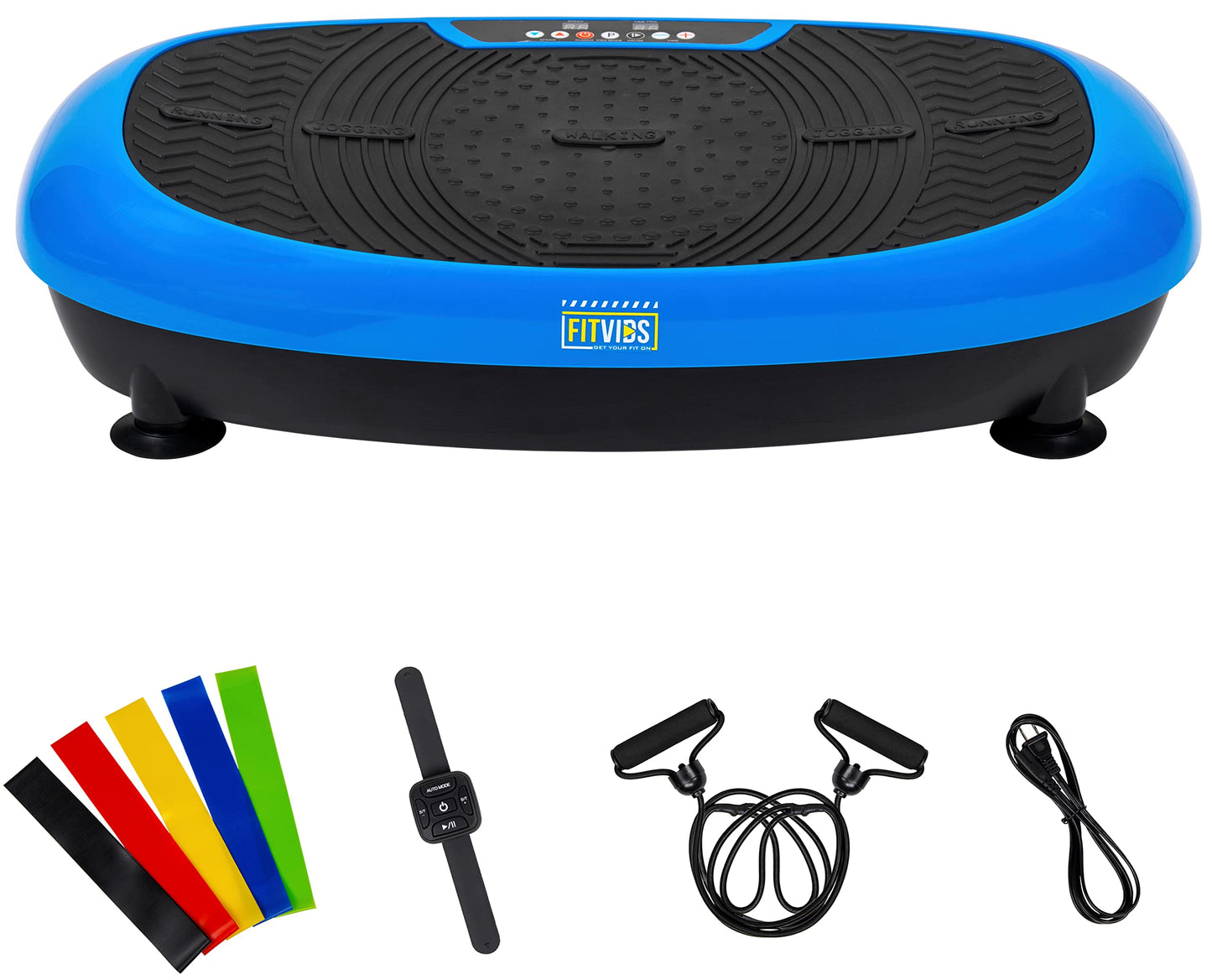 Fitvids Vibration Plate Exercise Machine Workout Vibration Fitness Platform with Resistance Loops and Resistance Band, 2D