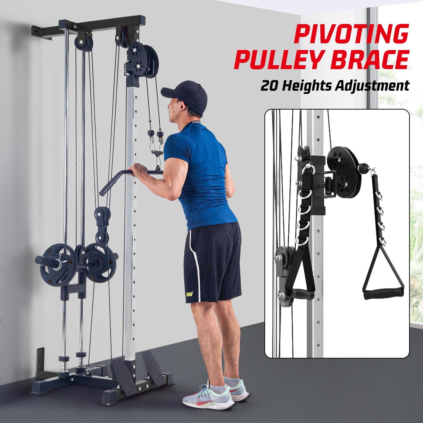GarveeLife Wall Mount Cable Machine,LAT Power Cable Machine, LAT Pull Down and LAT Row LAT Tower,Cable Crossover Machine with 20 Positions,LAT Pulldown Machines for Home Gym Total Body Training,Black