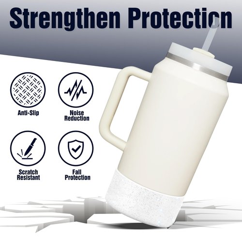 Vmini Protective Glitter Silicone Boot Compatible with 64 oz Stanley Quencher H2.0 FlowState Tumbler With Handle, Anti-Slip Bottom Sleeve for Stanley Cup 64 oz Accessories (Transparent Silver)