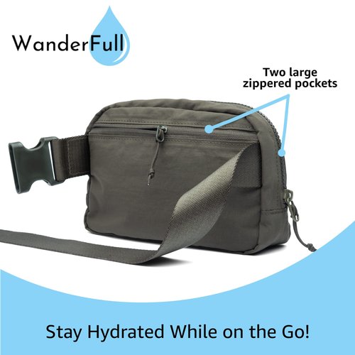 WanderFull Original Crossbody HydroBeltbag | Fanny Pack with Removable Water Bottle Holder | Adjustable Waist Bag for Carrying Your Purse, Phone, Accessories w/Tumbler Holder (Army Green)
