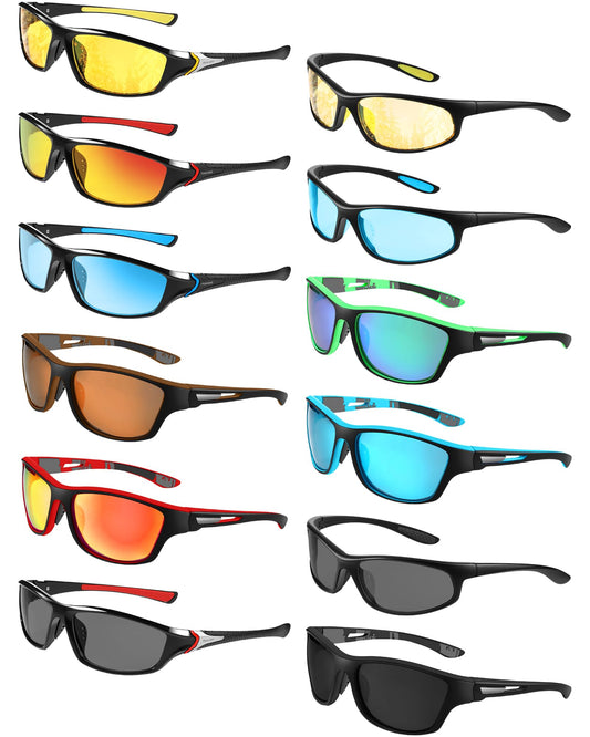 Kanayu 12 Pairs Men Polarized Sunglasses bulk Sports sunglasses UV Protection Driving Glasses for Baseball Cycling Fishing Running Golf Outdoor Activities
