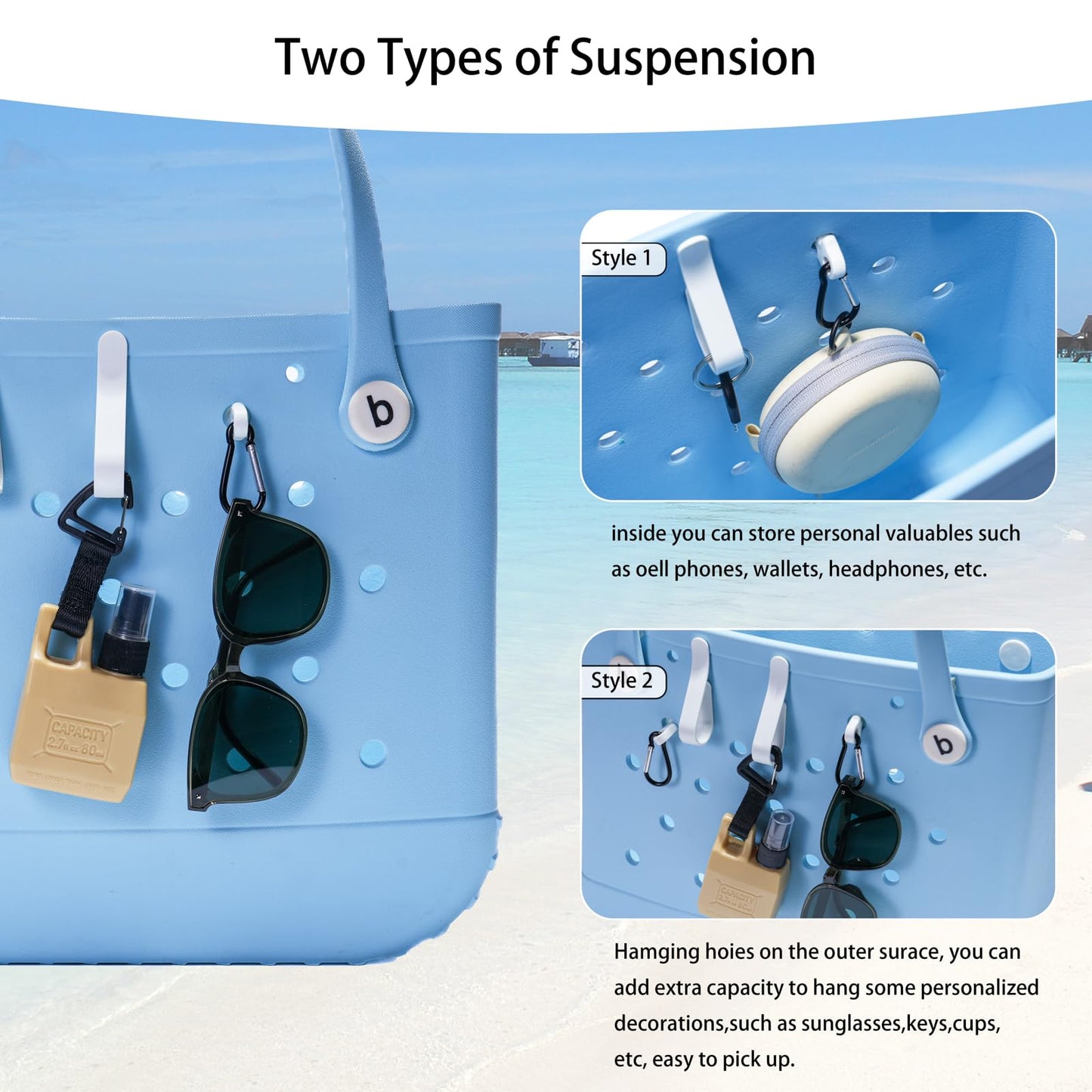 Generic 4Pcs Hooks Set Compatible for Bogg Bag, Insert Carabiner Key Chain Holder Charms for Bogg Bags, Compatible for Small & Large Beach Bags, Organize Valuables Accessories for Bogg Bags, White