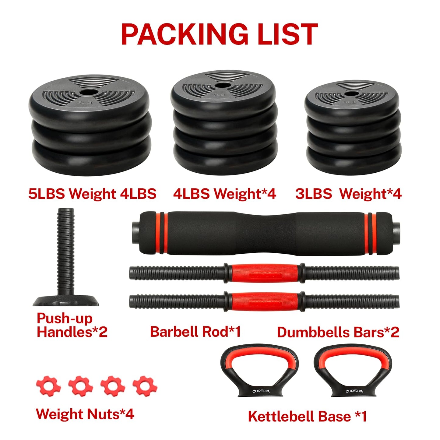 4-IN-1 Adjustable Dumbbells Set, Work As Dumbbell/Barbell/Kettlebell/Push up Stand, Home Gym Weights Strength Training (CS50)