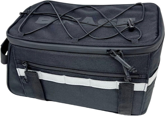 BiKase Big Momma Bike Trunk Bag - Universal Fit Medium Rear Rack Bag with Side Pockets, Top Bungee, Mesh Pocket, Key Holder & Reflective Accents - Spacious Bicycle Rack Bag for Ebikes & Bicycles