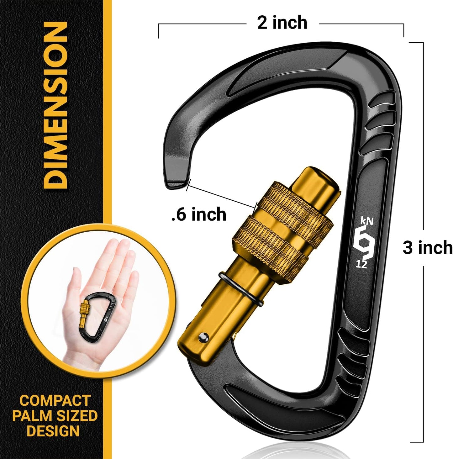 12kN (2697 lbs) Heavy Duty, Locking, Auto Locking, Wiregate Carabiner Clips, for Securing Pets, Outdoor, Camping, Hiking, Hammock, Dog Leash Harness, Keychains