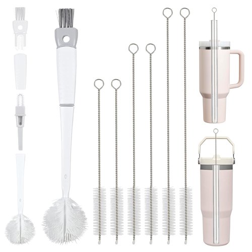 Straw Cleaner Brush Bottle Brush Kit for Stanley Cup Tumbler - Multifunctional Water Bottle Cleaner and 3-Size Straw Cleaning Brushes for Owala Freesip/Simple Modern/Yeti Tumbler, Cup Lid Gap Cleaners