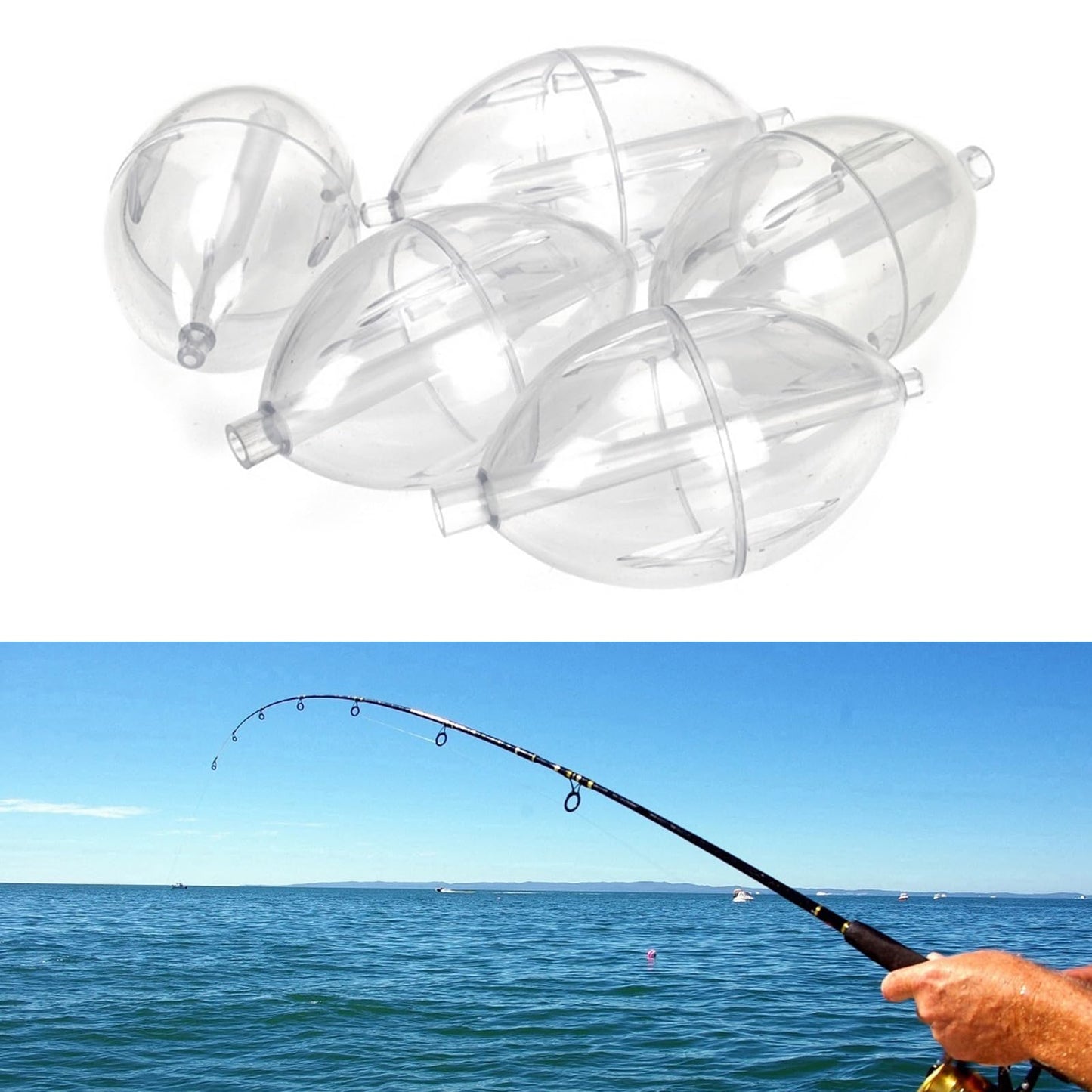 FGDTREE 5Pcs FishingsCastings Bobbers Spin Float Fishing Clear Float Plastics Oval Ball Strikes Easy to Use Fishing Clear Float Buoys Slip Bobbers Strikes