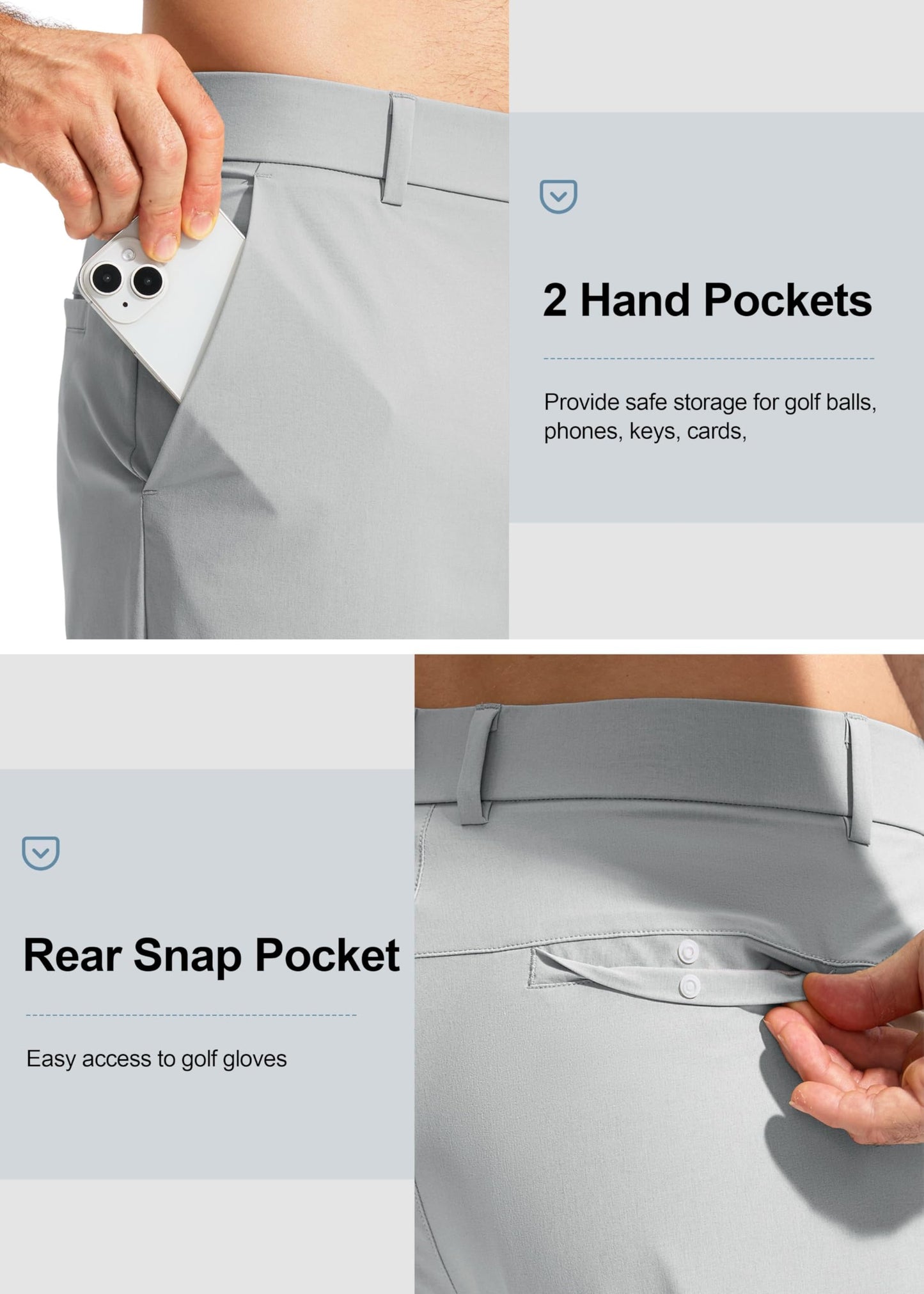 Pudolla Men's Golf Pants Work Dress Comfy Pants Casual Slacks Trousers with Pockets(Bright Gray 28Wx32L)