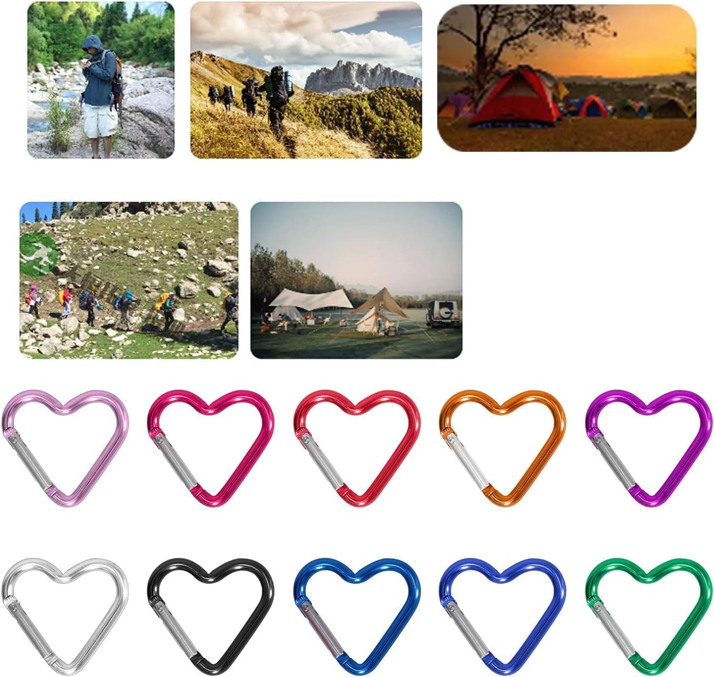 2Pcs Light Purple Heart Snap Hooks Carabiner, Hook Clip Key Holder Aluminum Alloy Keychain Clips for Outdoor Traveling Walking Lightweight Aluminum Alloy Keychain Clip Backpack Carabiner Car Keychain