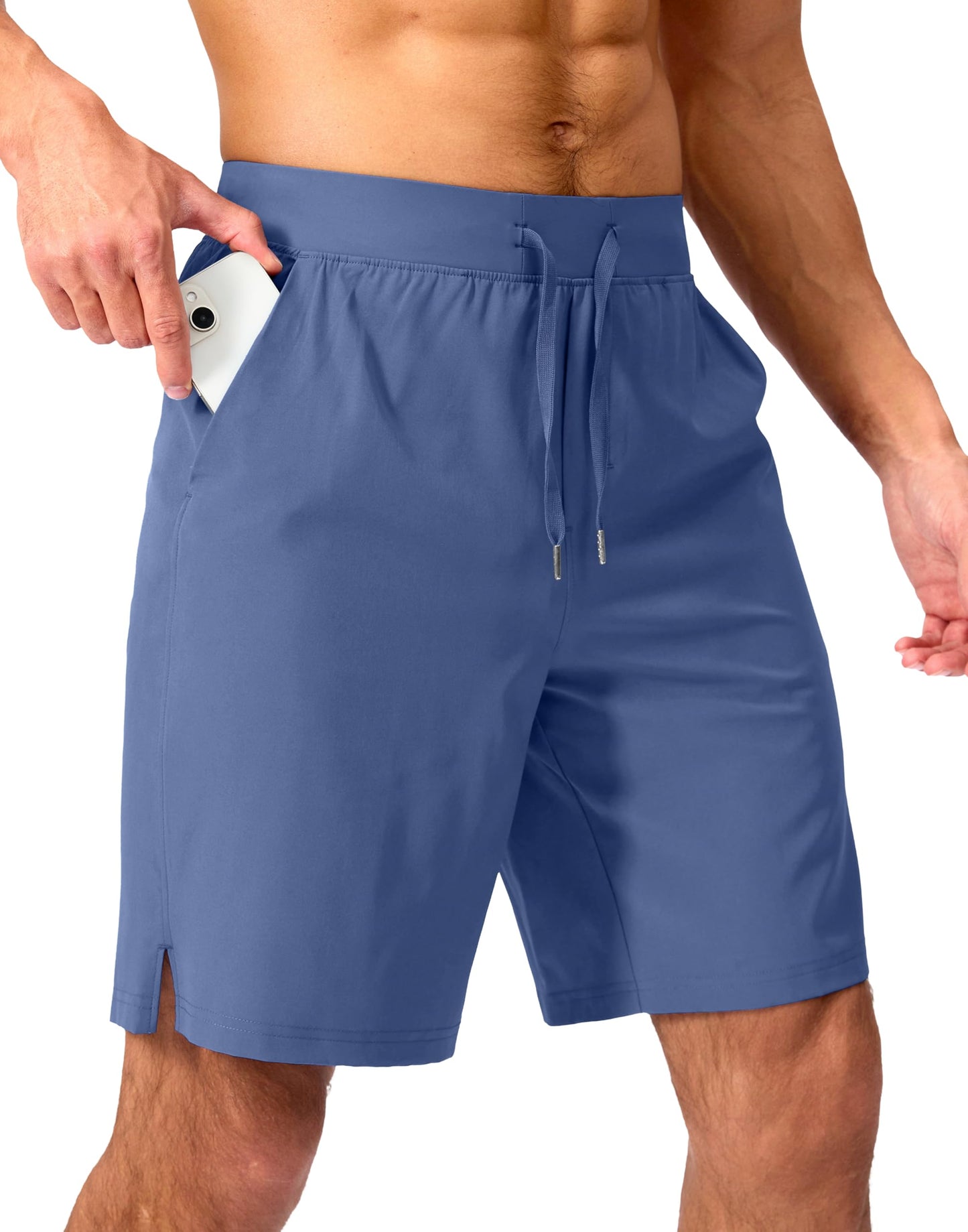 Soothfeel Men's Running Shorts with Zipper Pockets 9 Inch Lightweight Quick Dry Gym Sports Athletic Workout Basketball Shorts for Men (Blue, M)