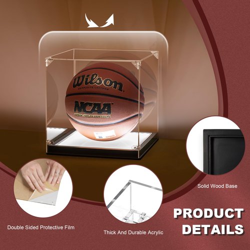 Basketball Display Case with Light, UV Protection Clear Acrylic Basketball Box Full Size with Solid Wood Base, LED with USB Soccer Stand for Autographed Ball Ideal Gift (Avoid Fast Charging Plug)