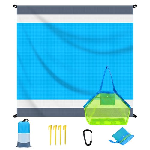 BREENHILL Large Mesh Beach Bag & Blue Beach Blanket 83"x79" 2Pcs Travel Accessories Comfort Lightweight Beach Accessories Mat Pool Bag Blanket Mat